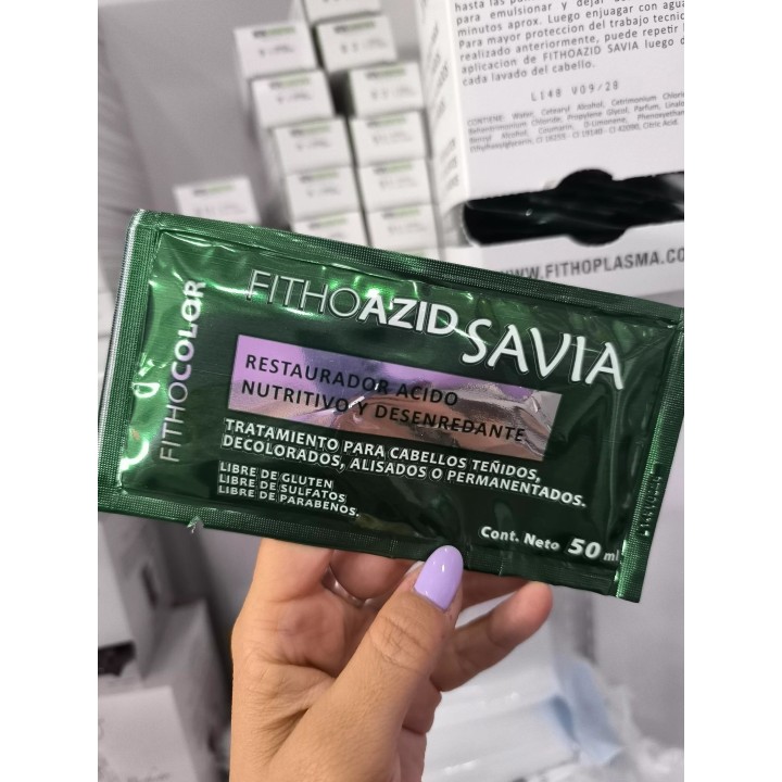 Savia Fithoazid. Tratamiento para cabellos teñodps, decolorados o alisados. Fithocolor. 50 ml