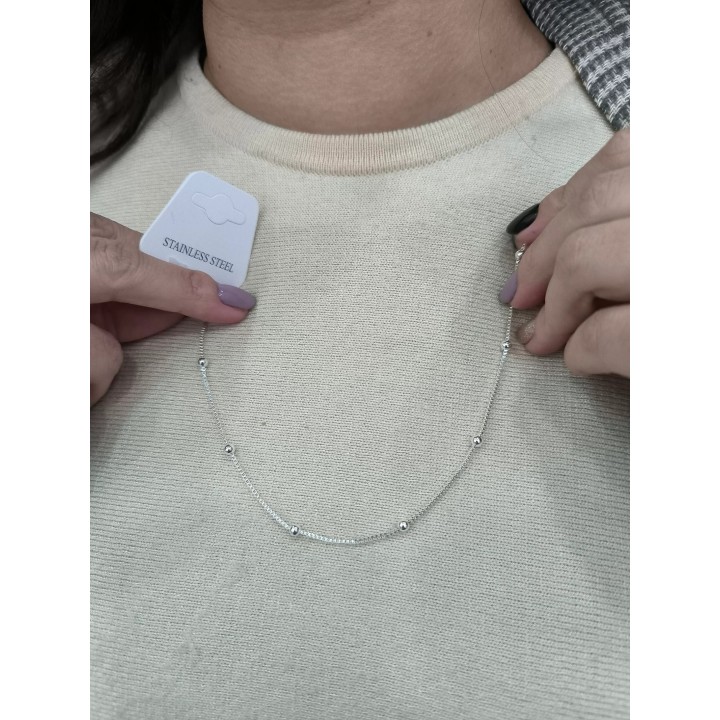 Collar Acero blanco con bolitas (aca-hz)