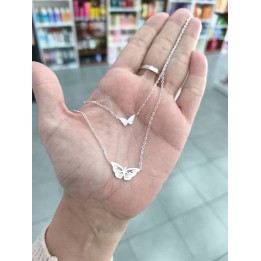 Collar Acero Blanco doble mariposa (acadi673)