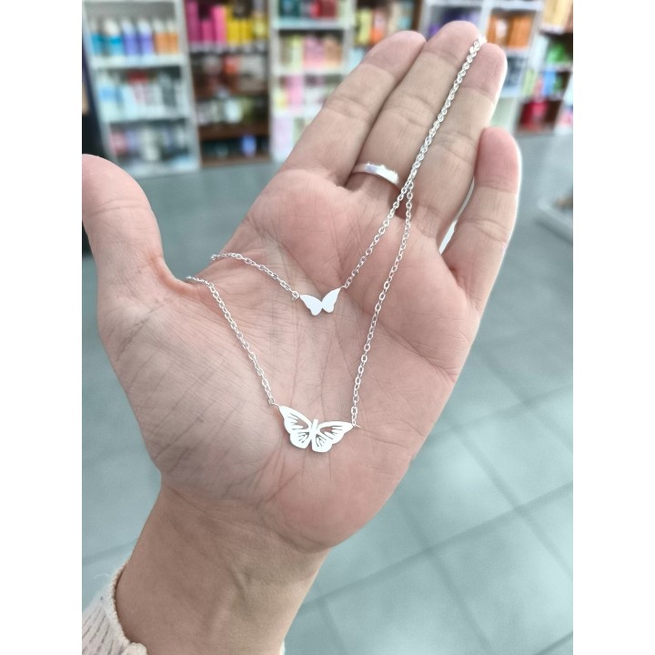 Collar Acero Blanco doble mariposa (acadi673)