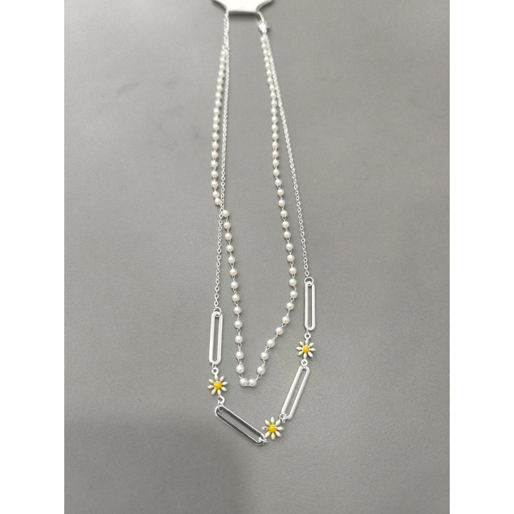 Collar Acero Blanco barritas y margaritas (acadi465)