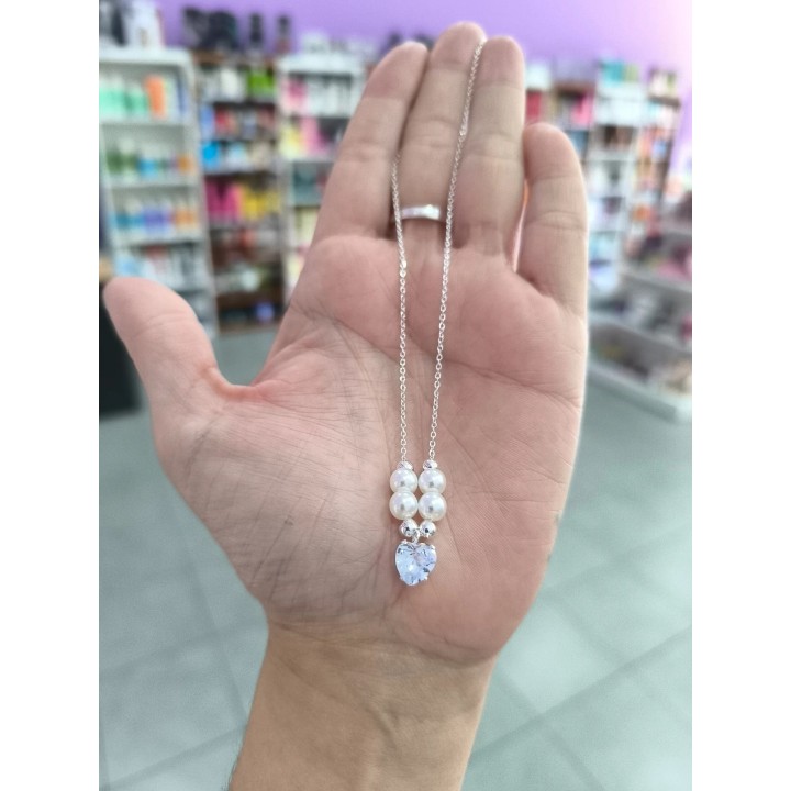 Collar Acero Blanco dije corazon y perlas (acado459)