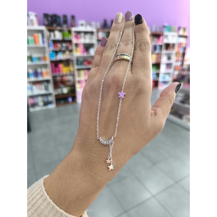 Collar Acero blanco Luna y estrellas (acadi363)