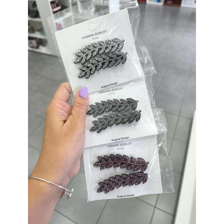 Pinza para el pelo con strass hojas x 2