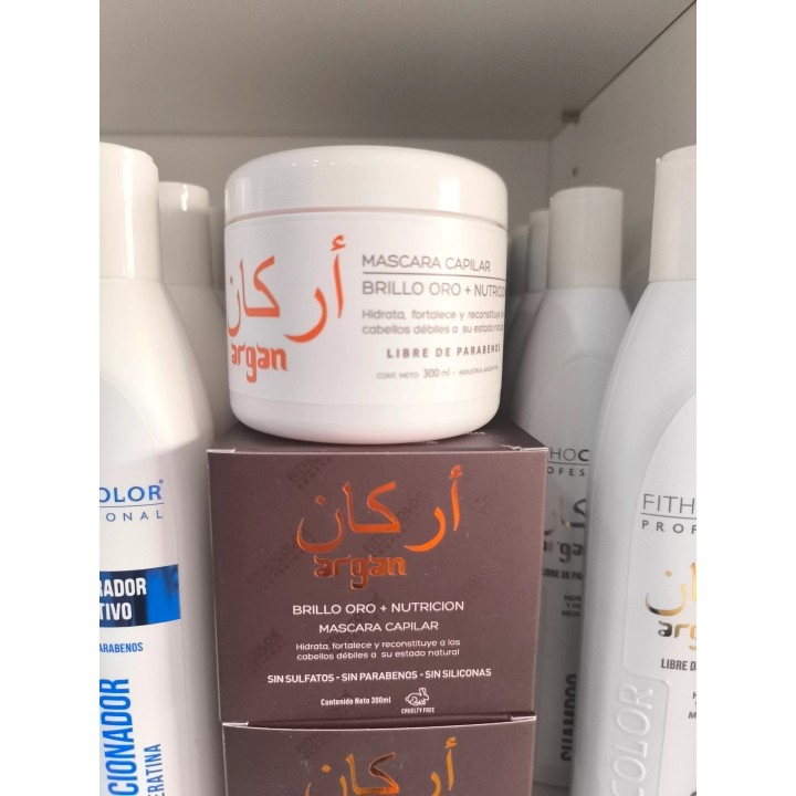 Mascara reparadora Argan Brillo Oro + Nutricion x300ml. Fithocolor
