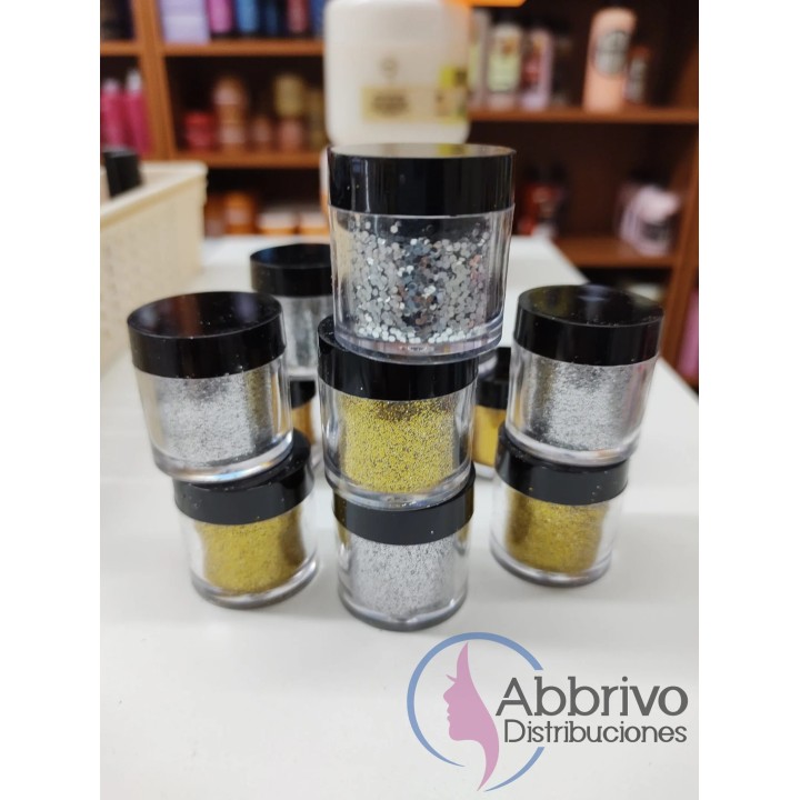 Polvo para uñas dorados, plateados o de colores x unidad