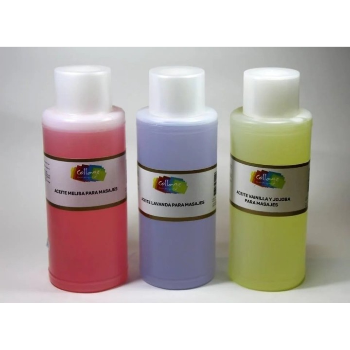 Aceite para Masajes (Neutro, lavanda, melisa o vainilla) 250 cc. Collage