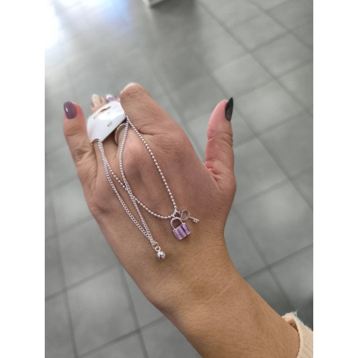 Pulsera Acero Blanco dije candado y llave (apudi361)