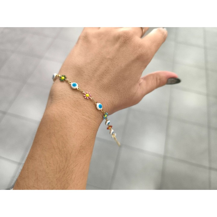 Pulsera Acero Dorado con flores (apudi315)