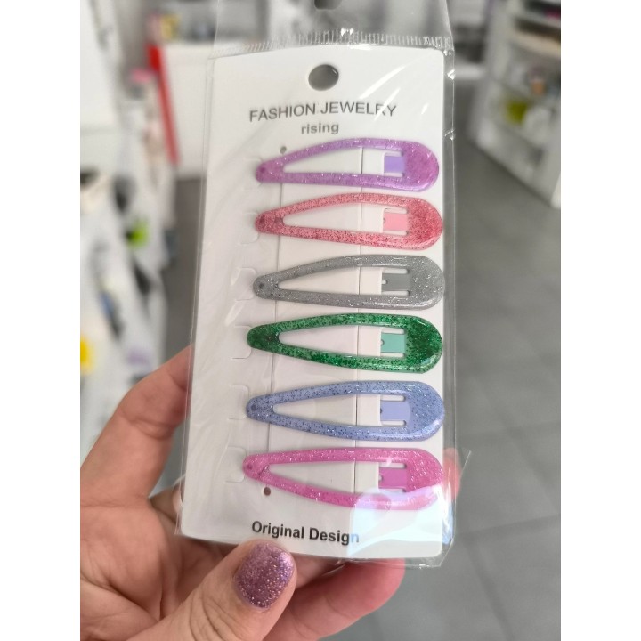 Hebillas con Glitter de colores x 6 unidades